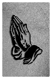 DF35T 516 BK SH SL Black Praying Hands Shimmer Silver Background